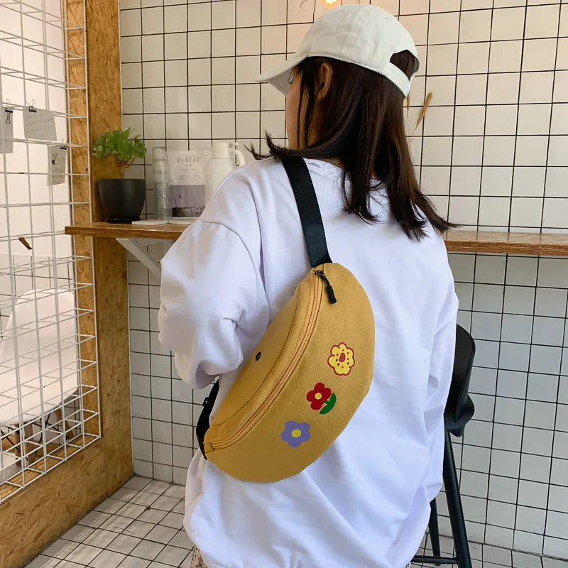 Qiuyin Bum Canvas Chest Bag Waist Bags for Women Zipper Belt Vintage Purse