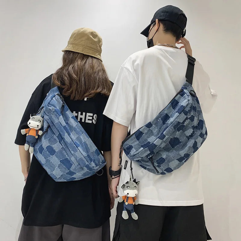 Denim Chest Bag Waist Pack Unisex Crossbody Bag