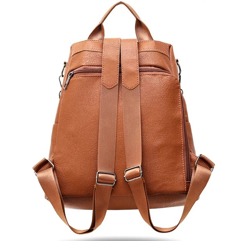 Leather Anti-thief Women Backpack Large Capacity Hair Ball School Bag