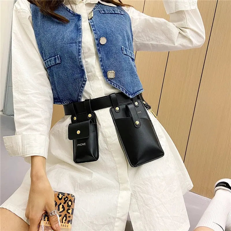 Women Leather Waist Pack Crossbody Bag Phone Pouch Chest Bags