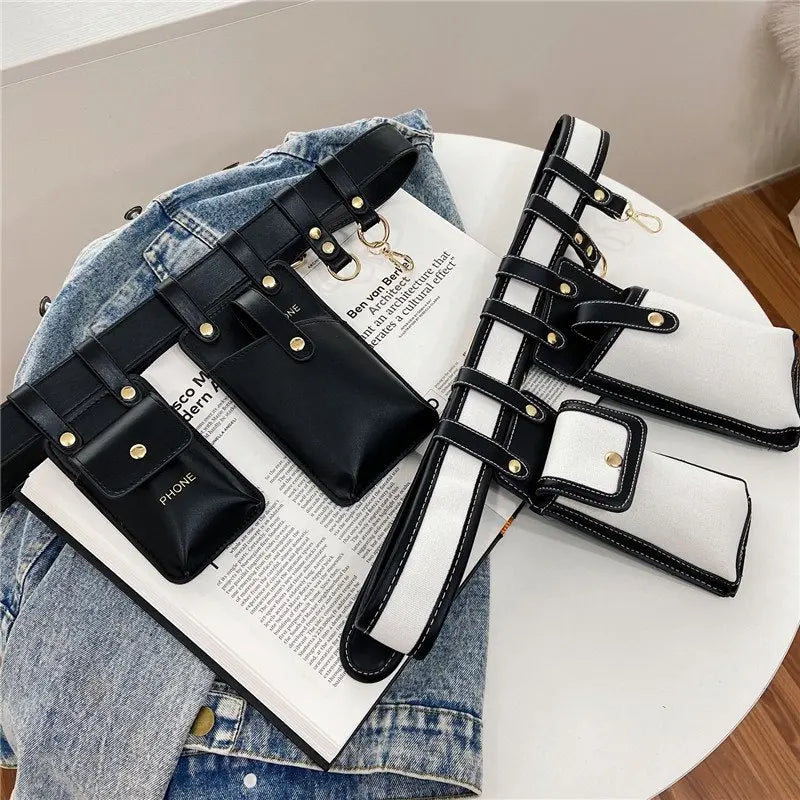 Women Leather Waist Pack Crossbody Bag Phone Pouch Chest Bags