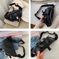 PU Leather Waist Bag Chain Fanny Pack Women Belly Band Belt Bag