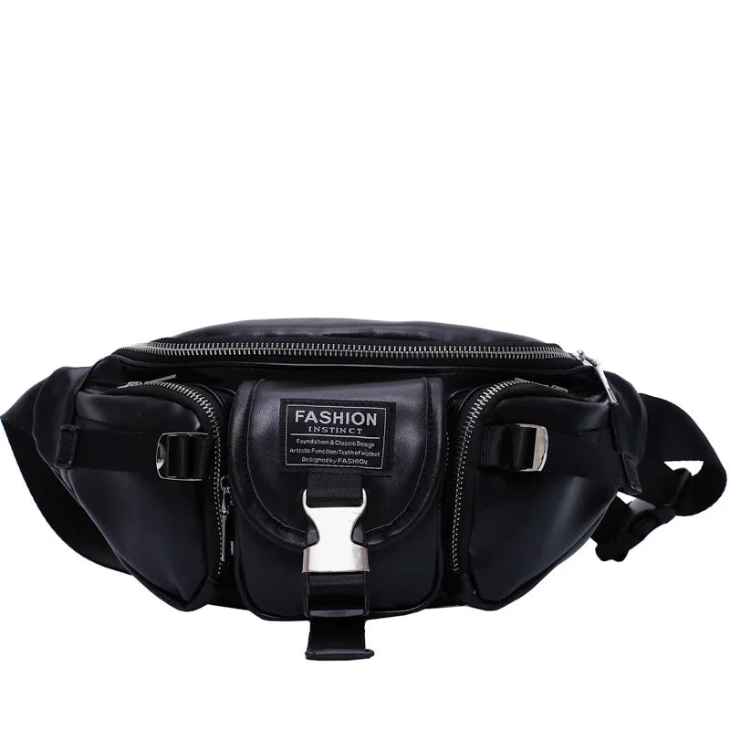 PU Leather Waist Bag Chain Fanny Pack Women Belly Band Belt Bag