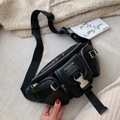 PU Leather Waist Bag Chain Fanny Pack Women Belly Band Belt Bag