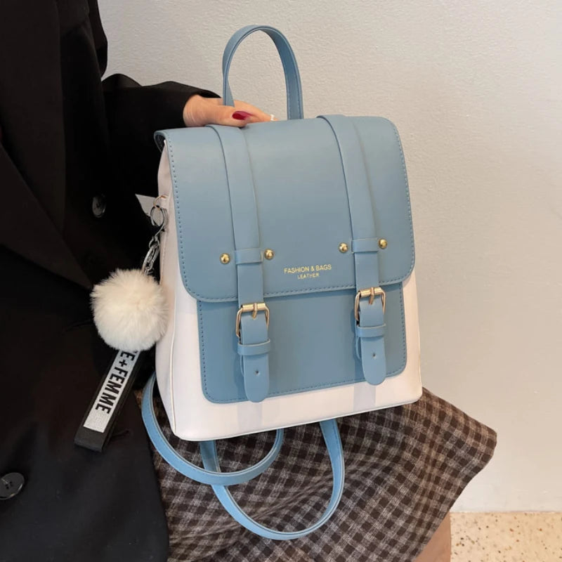 Women Leather Travel Backpack Sac A Dos Small School Bags for Teenage Girls