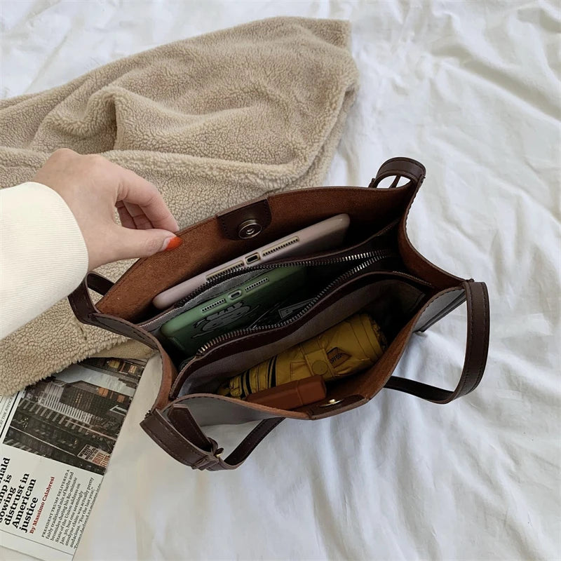 Women Tote Bag Shoulder Leather Handbag Totes Large Capacity Solid