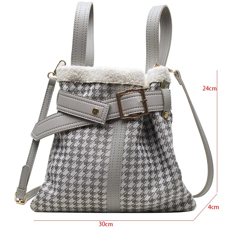 Woolen Women Bag Leather Shoulder Messenger Winter Clutch Bag