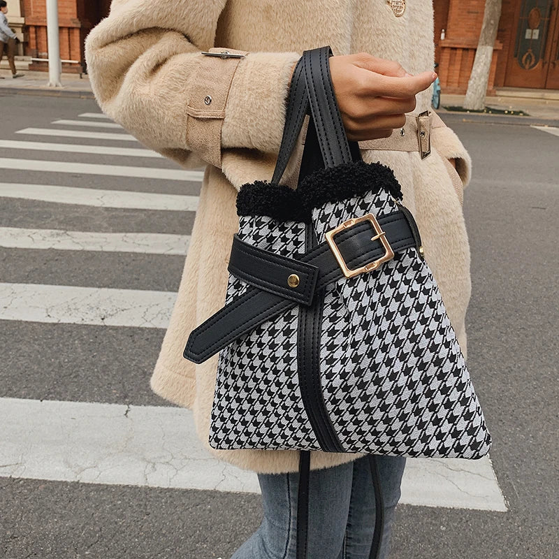 Woolen Women Bag Leather Shoulder Messenger Winter Clutch Bag