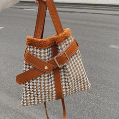 Woolen Women Bag Leather Shoulder Messenger Winter Clutch Bag