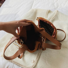 Woolen Women Bag Leather Shoulder Messenger Winter Clutch Bag