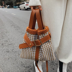 Woolen Women Bag Leather Shoulder Messenger Winter Clutch Bag