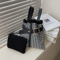 Woolen Women Bag Leather Shoulder Messenger Winter Clutch Bag