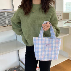 Quilted Check Women Clutch Handbag Retro Plaid Ladies Bento Shoulder Bag