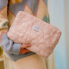 Quilted Cosmetic Bag Pink Makeup Organizer Large Zipper Beauty Pouch