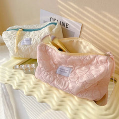 Quilted Cosmetic Bag Pink Makeup Organizer Large Zipper Beauty Pouch
