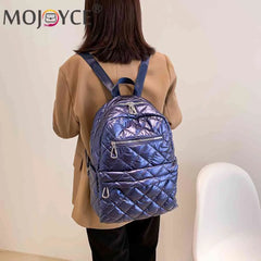 Quilted Cotton-Padded Backpack Nylon Rhombic Lattice Women's Bag