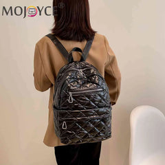 Quilted Cotton-Padded Backpack Nylon Rhombic Lattice Women's Bag