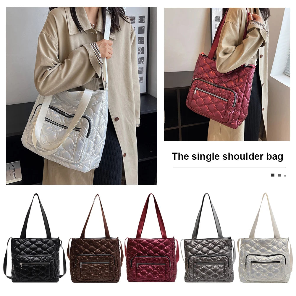 Quilted Cotton-Padded Bag Nylon Ladies Crossbody Bag