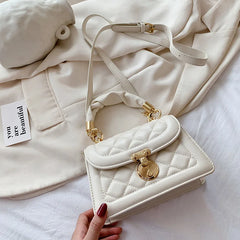 Quilted Crossbody Bag Small Chain Handbag PU Leather Hand Bag with Handle