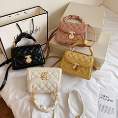 Quilted Crossbody Bag Small Chain Handbag PU Leather Hand Bag with Handle