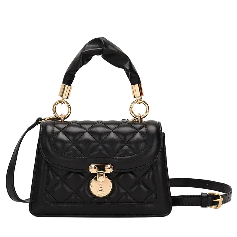 Quilted Crossbody Bag Small Chain Handbag PU Leather Hand Bag with Handle