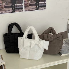 Quilted Women Stuffed Cotton Shoulder Bag Bowknot Decoration Ladies Crossbody Ba