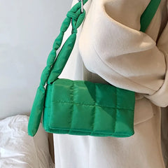Quilted Green Shoulder Bag for Women Crossbody Bag Oxford Cloth Flap Messenger