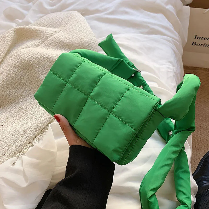 Quilted Green Shoulder Bag for Women Crossbody Bag Oxford Cloth Flap Messenger