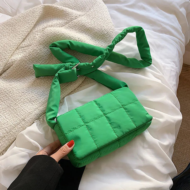 Quilted Green Shoulder Bag for Women Crossbody Bag Oxford Cloth Flap Messenger