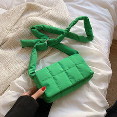 Quilted Green Shoulder Bag for Women Crossbody Bag Oxford Cloth Flap Messenger