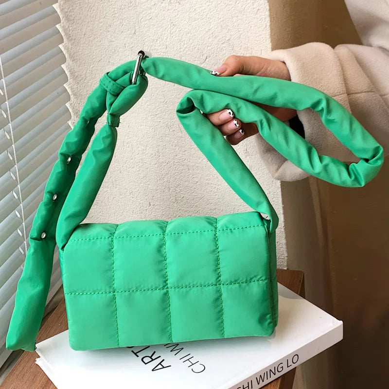 Quilted Green Shoulder Bag for Women Crossbody Bag Oxford Cloth Flap Messenger
