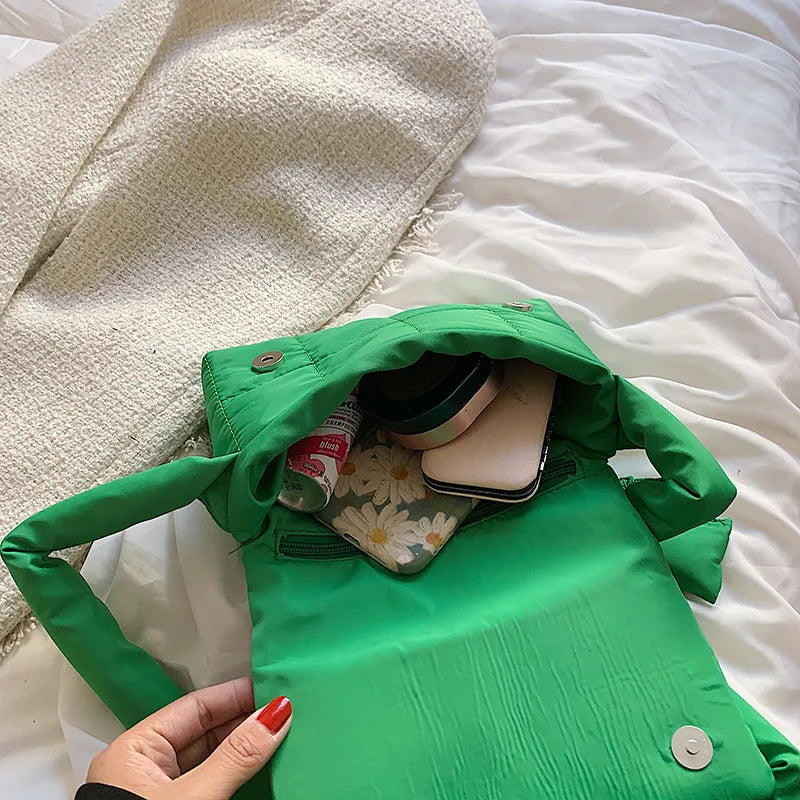 Quilted Green Shoulder Bag for Women Crossbody Bag Oxford Cloth Flap Messenger