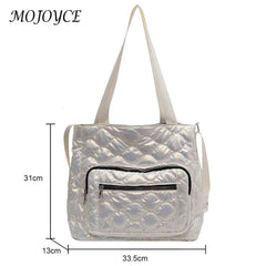 Quilted Ladies Crossbody Bag Nylon Winter Female Tote Waterproof