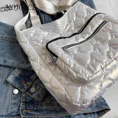 Quilted Ladies Crossbody Bag Nylon Winter Female Tote Waterproof
