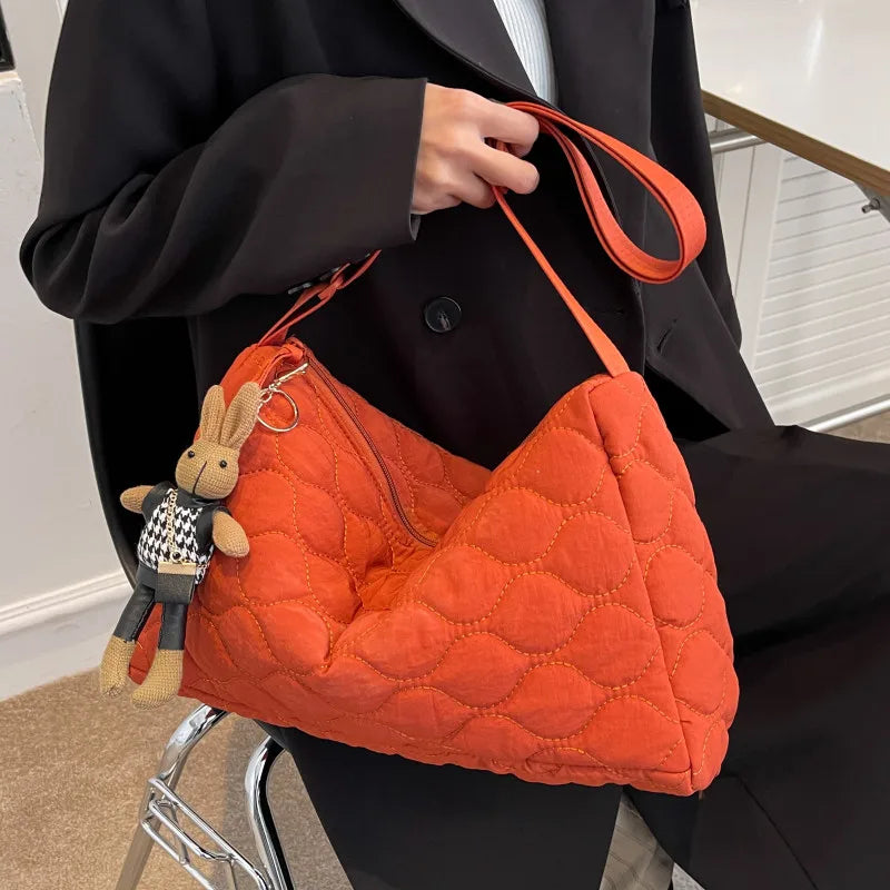 Quilted Large Shoulder Bag for Women Crossbody Bag Embroidery