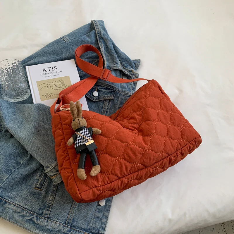 Quilted Large Shoulder Bag for Women Crossbody Bag Embroidery
