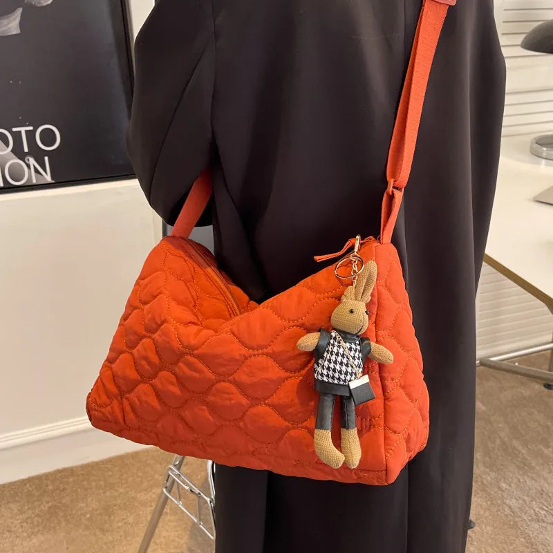 Quilted Large Shoulder Bag for Women Crossbody Bag Embroidery
