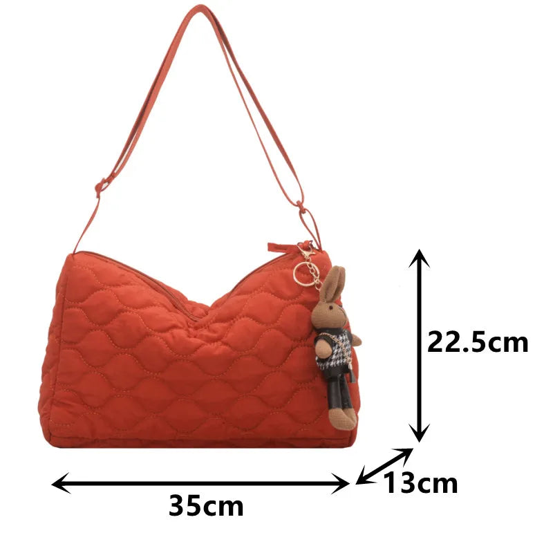 Quilted Large Shoulder Bag for Women Crossbody Bag Embroidery