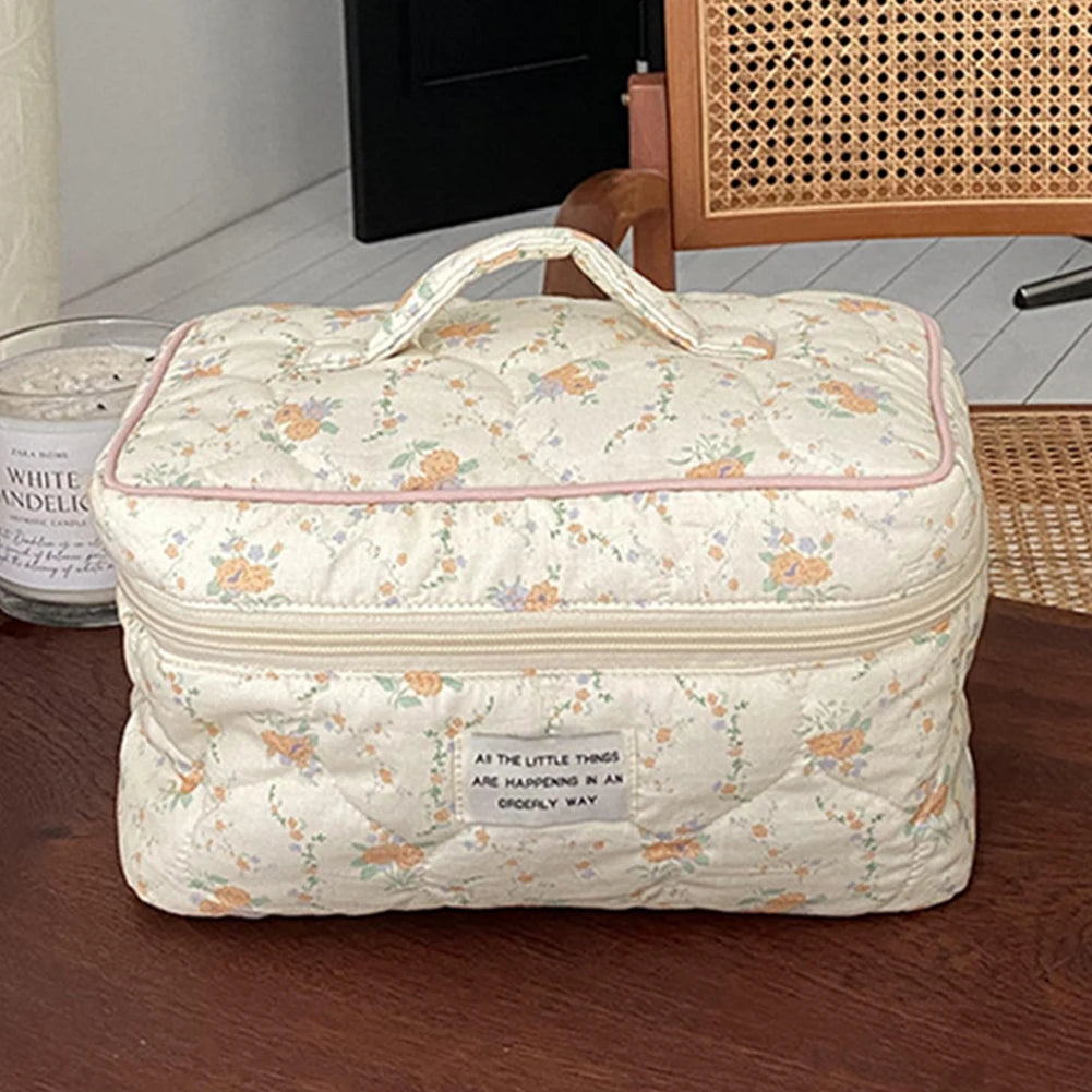 Quilted Cotton Makeup Handbag Toiletry Organizer