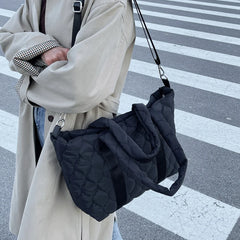 Quilted Nylon Large Tote Bag for Women Winter Ladies Big Shoulder Bag