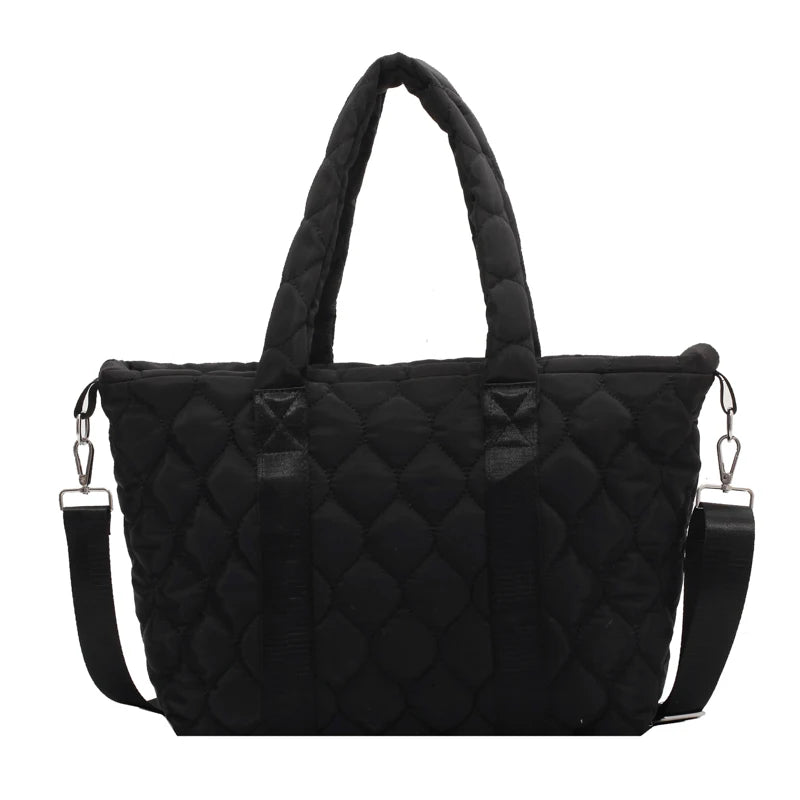 Quilted Nylon Large Tote Bag for Women Winter Ladies Big Shoulder Bag