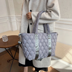 Quilted Nylon Large Tote Bag for Women Winter Ladies Big Shoulder Bag