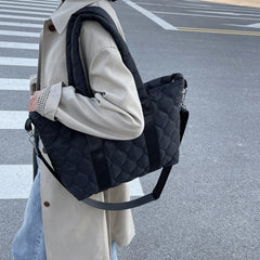 Quilted Nylon Large Tote Bag for Women Winter Ladies Big Shoulder Bag