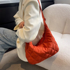 Quilted Nylon Orange Crossbody Bag Women Medium Size Beige Shoulder Messenger