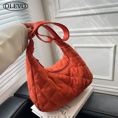Quilted Nylon Orange Crossbody Bag Women Medium Size Beige Shoulder Messenger