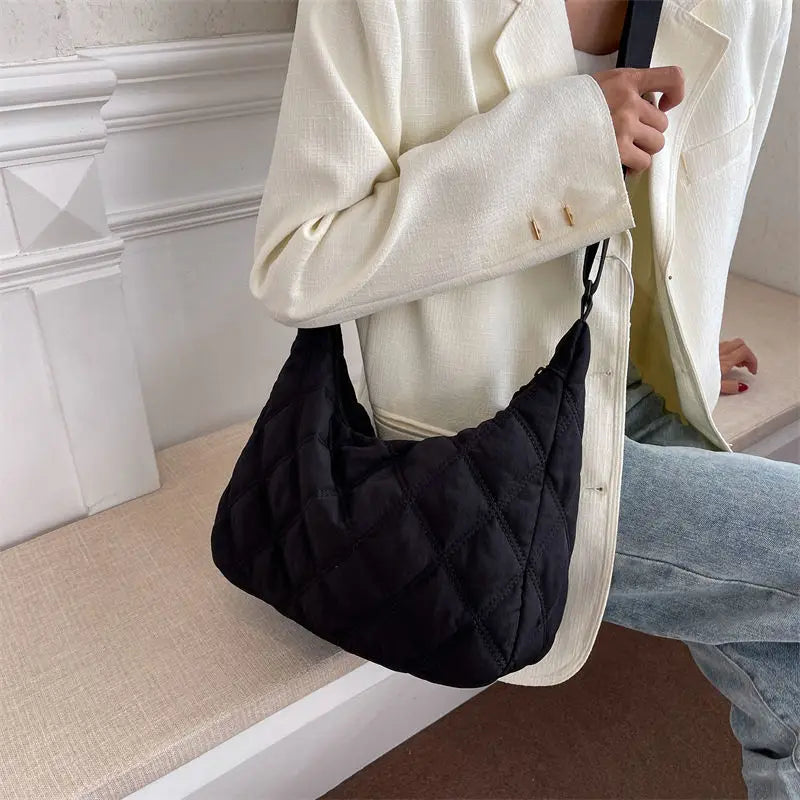 Quilted Nylon Orange Crossbody Bag Women Medium Size Beige Shoulder Messenger