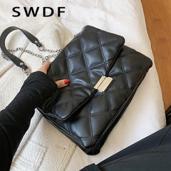 Quilted PU Leather Crossbody Bag Chain Shoulder Purse Handbag Clutch