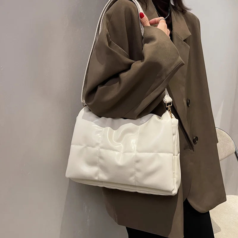Quilted PU Leather Women Crossbody Bags Winter Lady Shoulder Messenger Bags