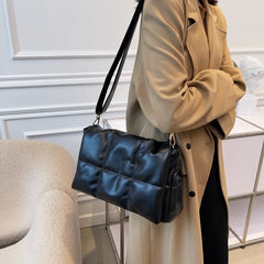 Quilted PU Leather Women Crossbody Bags Winter Lady Shoulder Messenger Bags