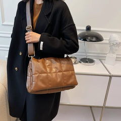 Quilted PU Leather Women Crossbody Bags Winter Lady Shoulder Messenger Bags
